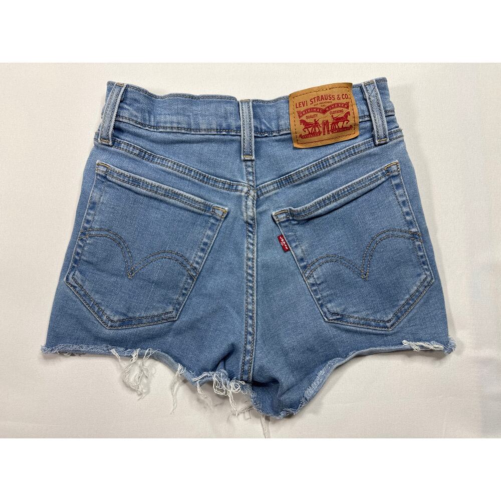 Levi's Women's High Rise Raw Hem Blue Denim Shorts - Size 25 (24x2.5) - Picture 2 of 7